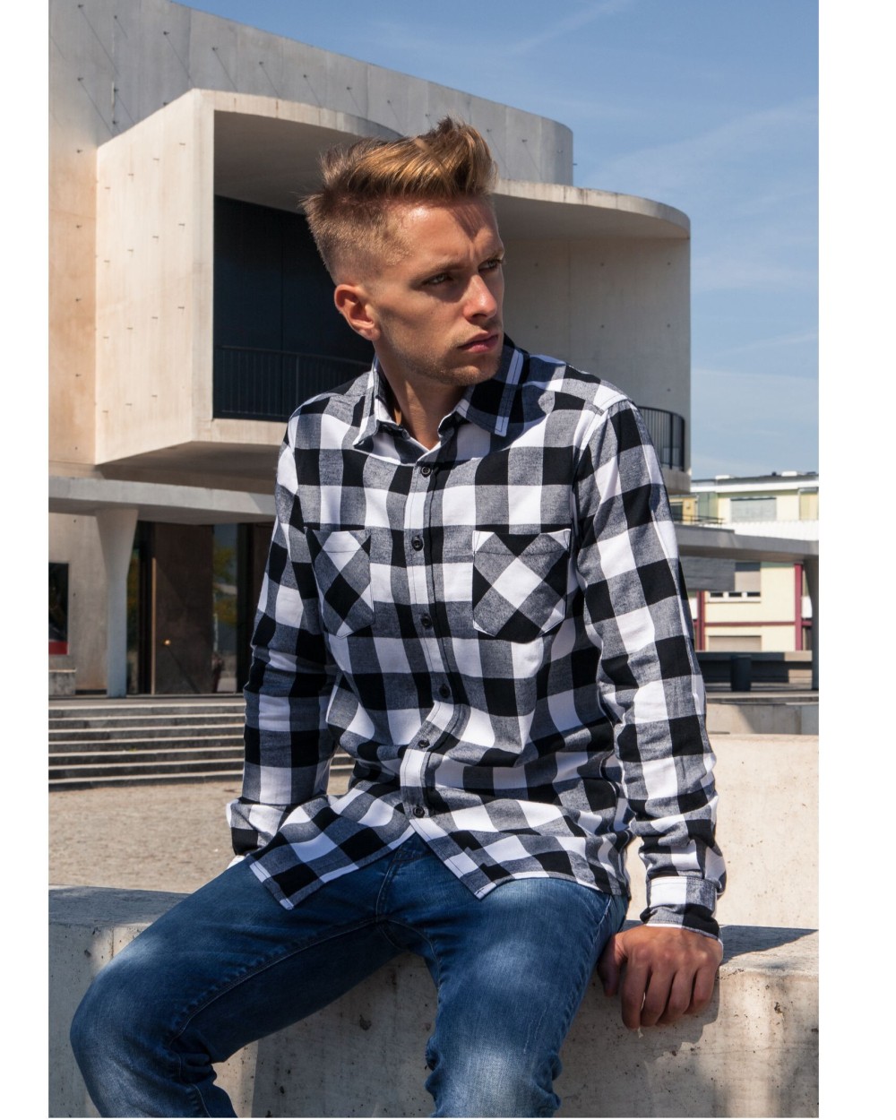 Hemden BUILD YOUR BRAND CHECKED FLANELL SHIRT voor bedrukking &amp; borduring