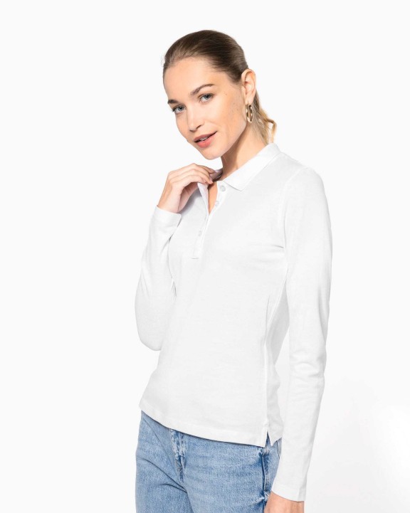KARIBAN Damen Langarm-Polohemd. Baumwollpiqué Poloshirts personalisierbar