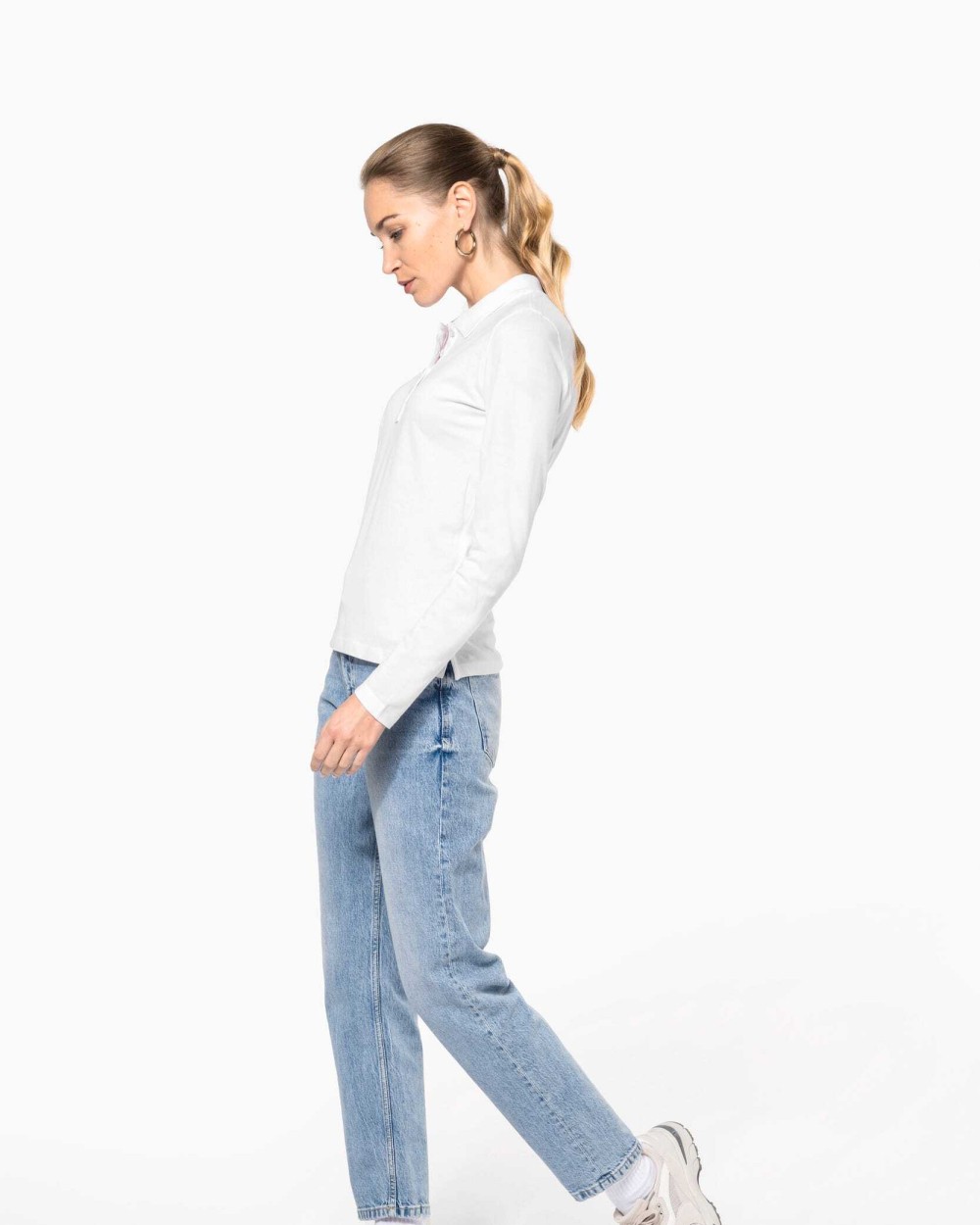 KARIBAN Damen Langarm-Polohemd. Baumwollpiqué Poloshirts personalisierbar