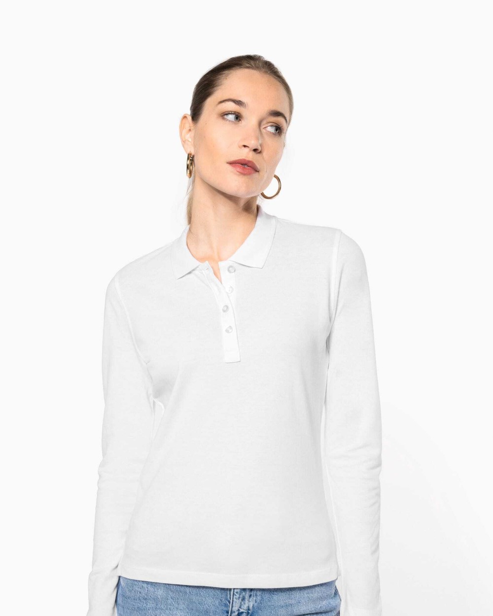 KARIBAN Damen Langarm-Polohemd. Baumwollpiqué Poloshirts personalisierbar