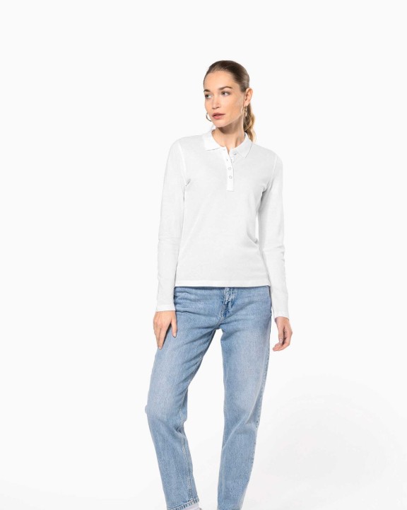 KARIBAN Damen Langarm-Polohemd. Baumwollpiqué Poloshirts personalisierbar