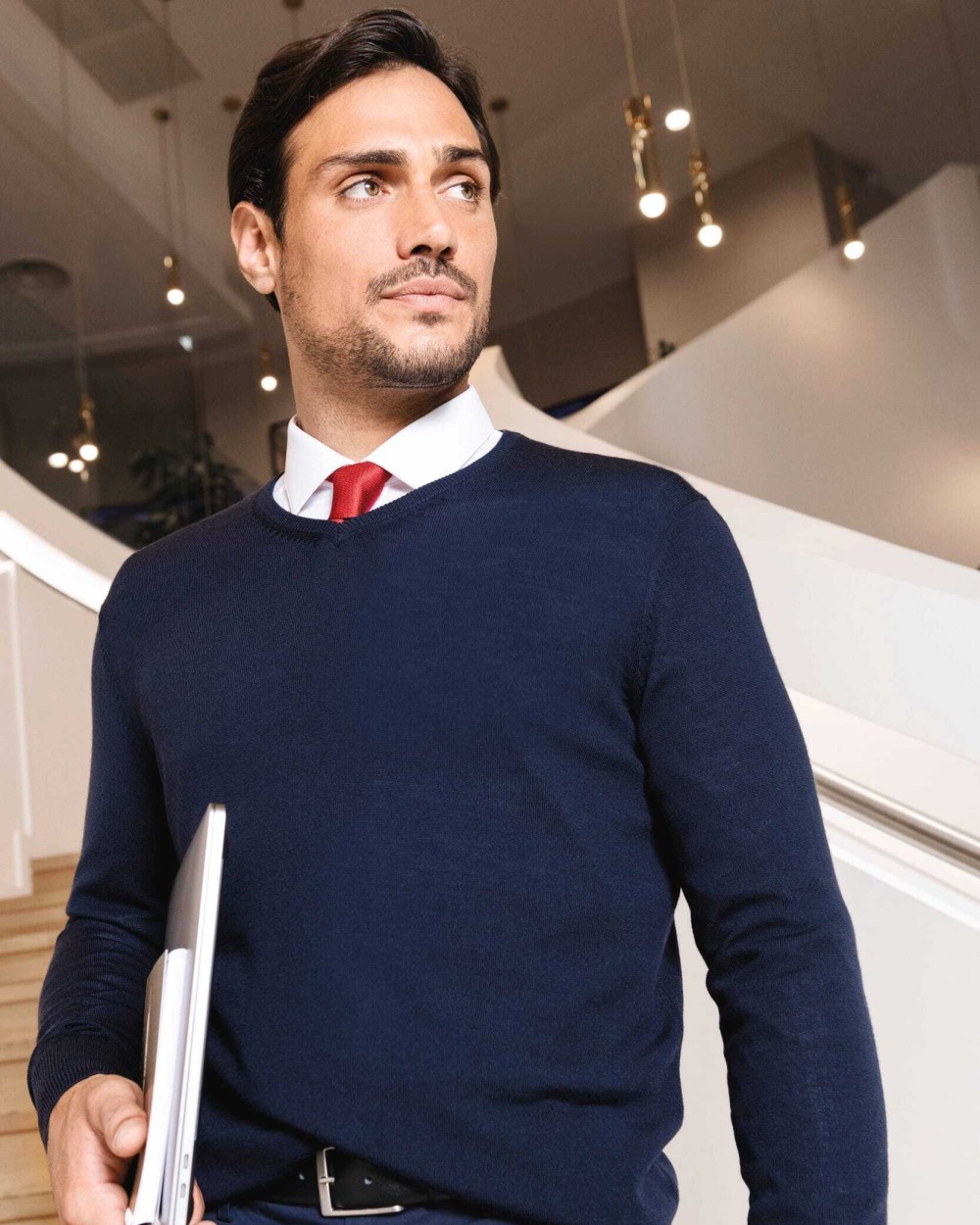 KARIBAN Merino-Herrenpullover mit V-Ausschnitt Pullovers personalisierbar