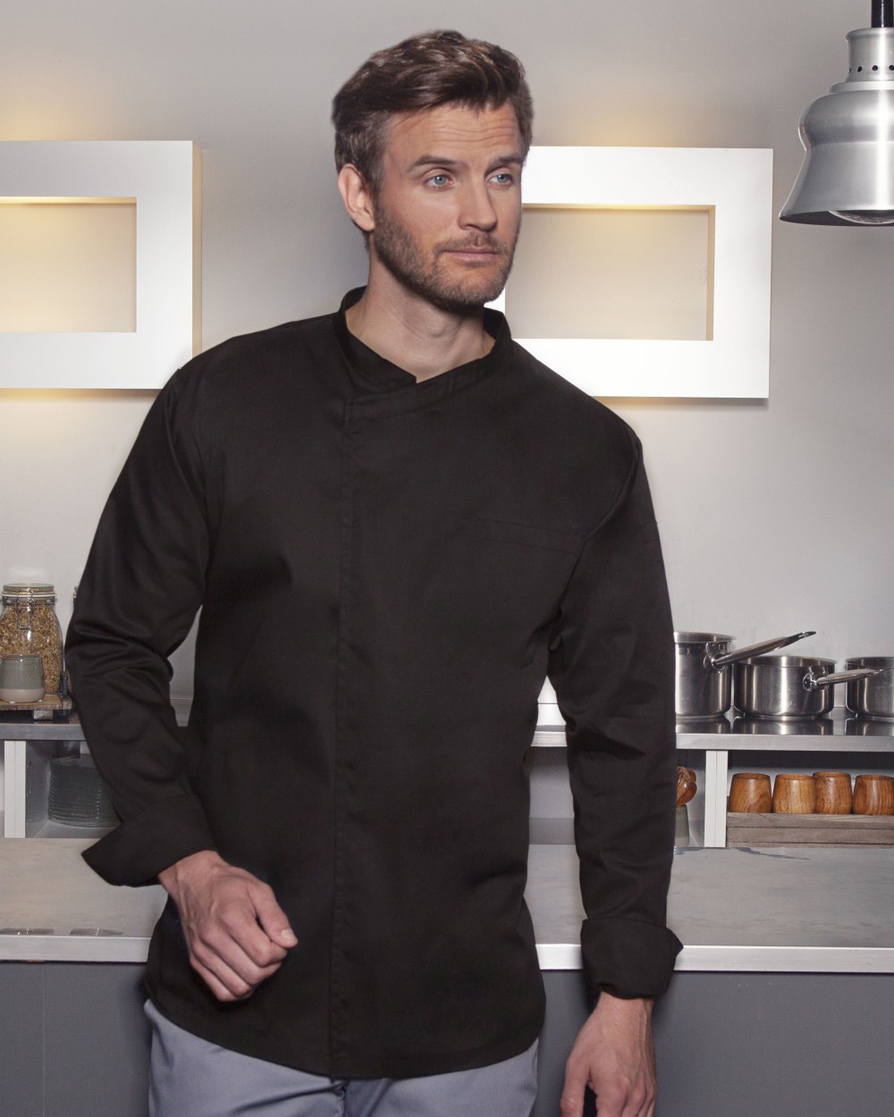 Jassen KARLOWSKY LONG SLEEVE THROW-OVER CHEF SHIRT BASIC voor bedrukking &amp; borduring