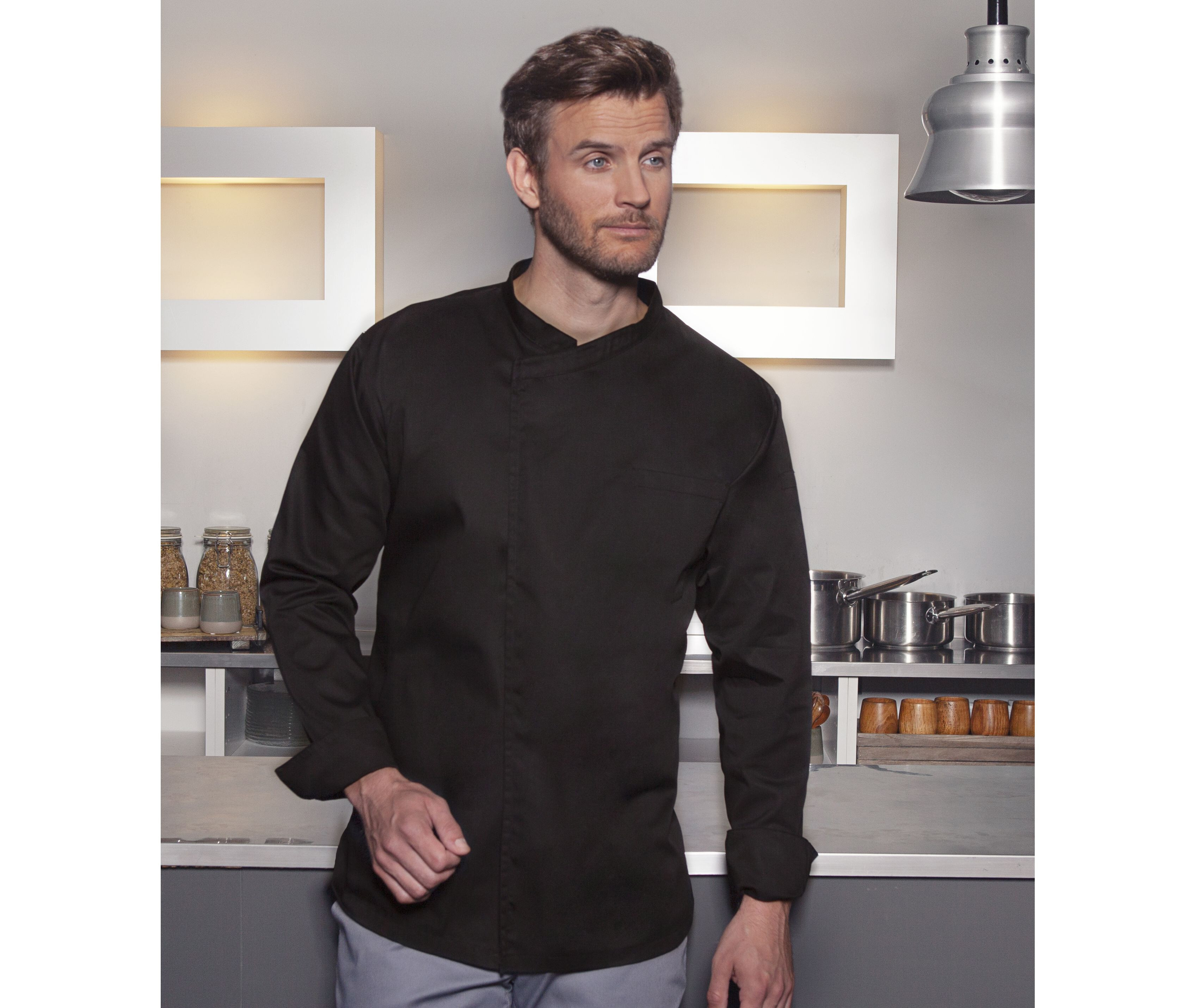 KARLOWSKY LONG SLEEVE THROW-OVER CHEF SHIRT BASIC Jacken personalisierbar
