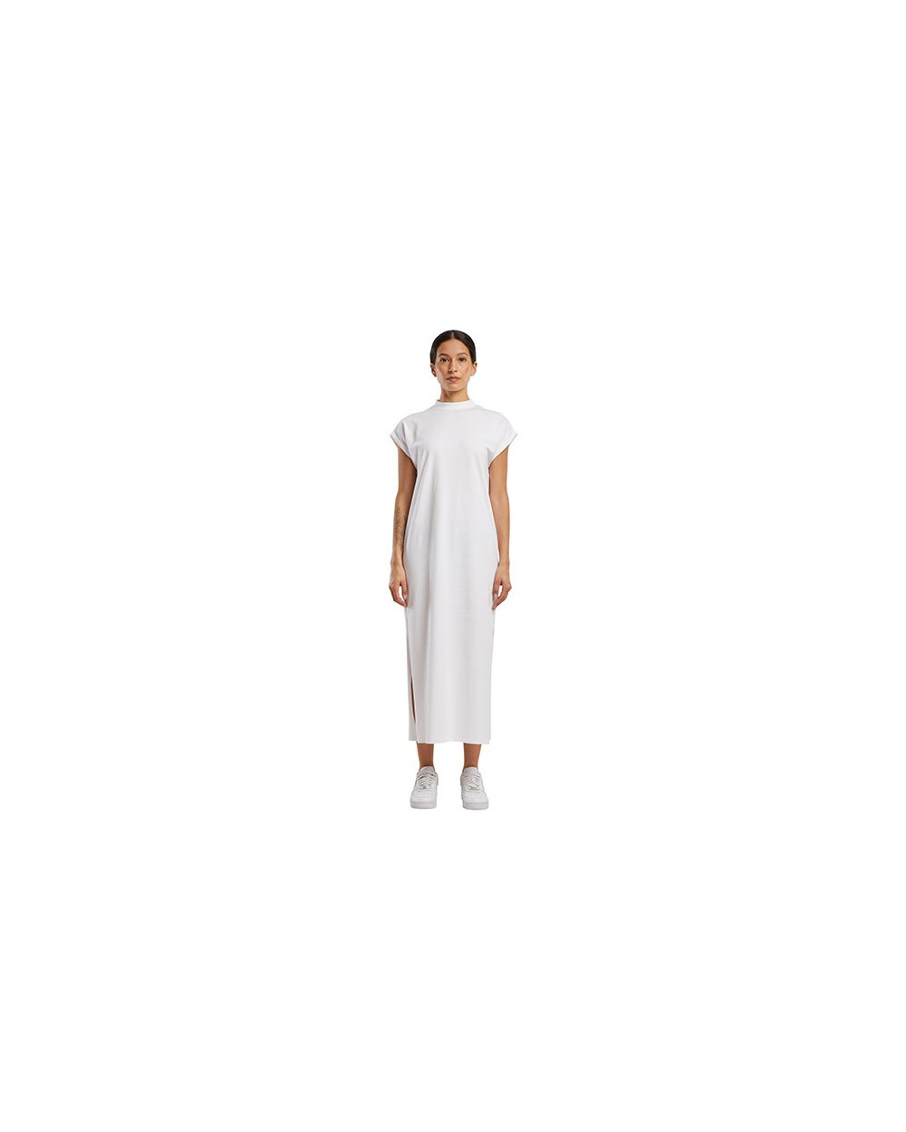 Jurken BUILD YOUR BRAND Ladies Long Extended Shoulder Dress voor bedrukking &amp; borduring