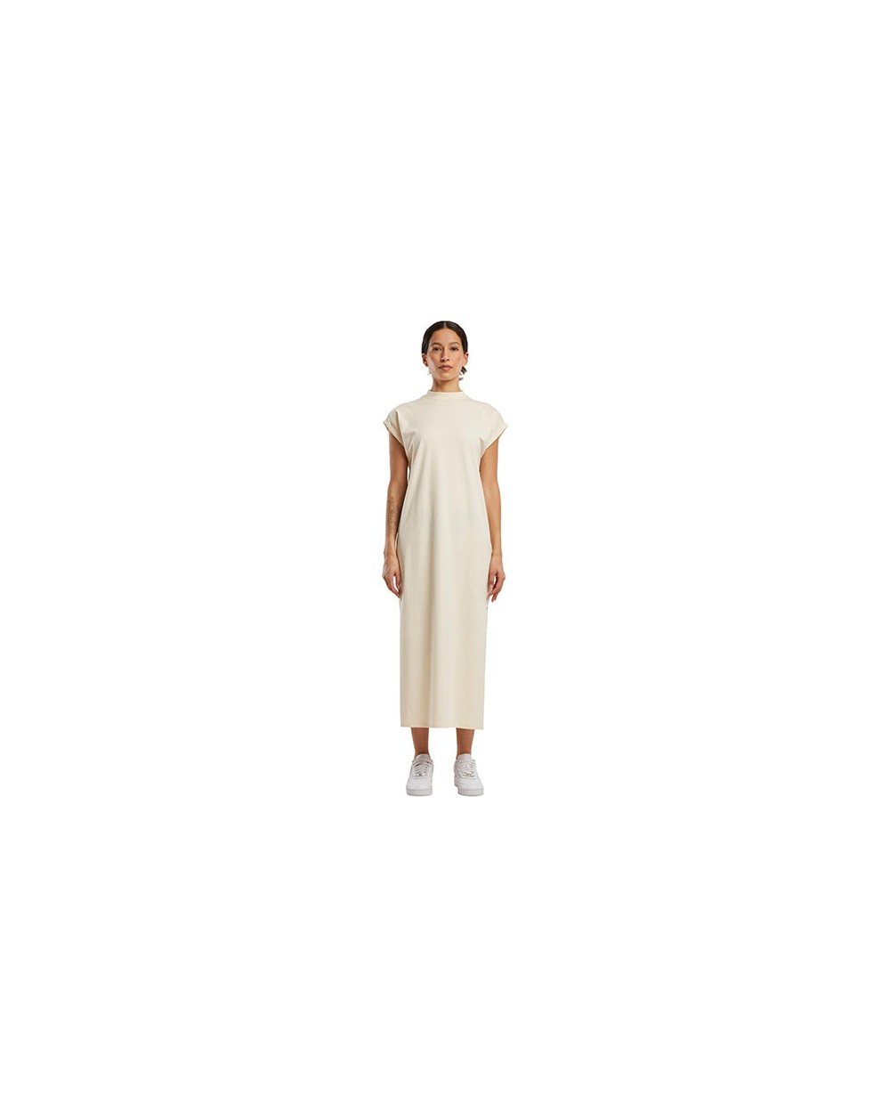 Jurken BUILD YOUR BRAND Ladies Long Extended Shoulder Dress voor bedrukking &amp; borduring