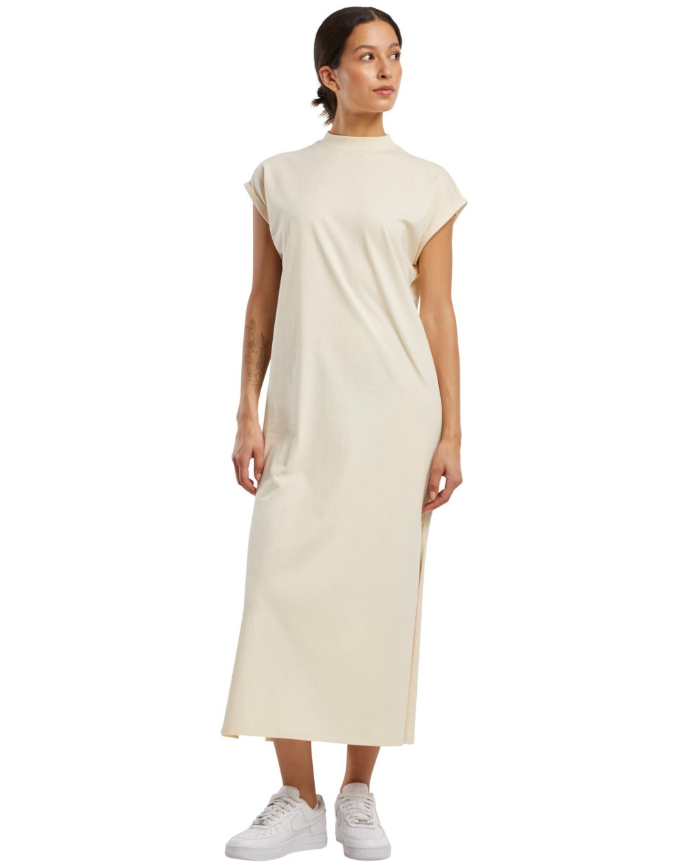 Jurken BUILD YOUR BRAND Ladies Long Extended Shoulder Dress voor bedrukking &amp; borduring