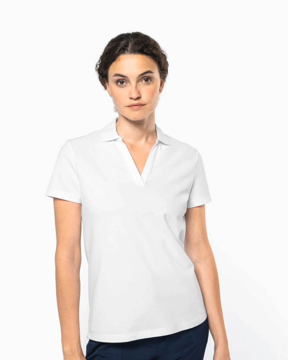 KARIBAN Damen-Poloshirt mit V-Ausschnitt aus Supima®-Baumwolle Poloshirts personalisierbar