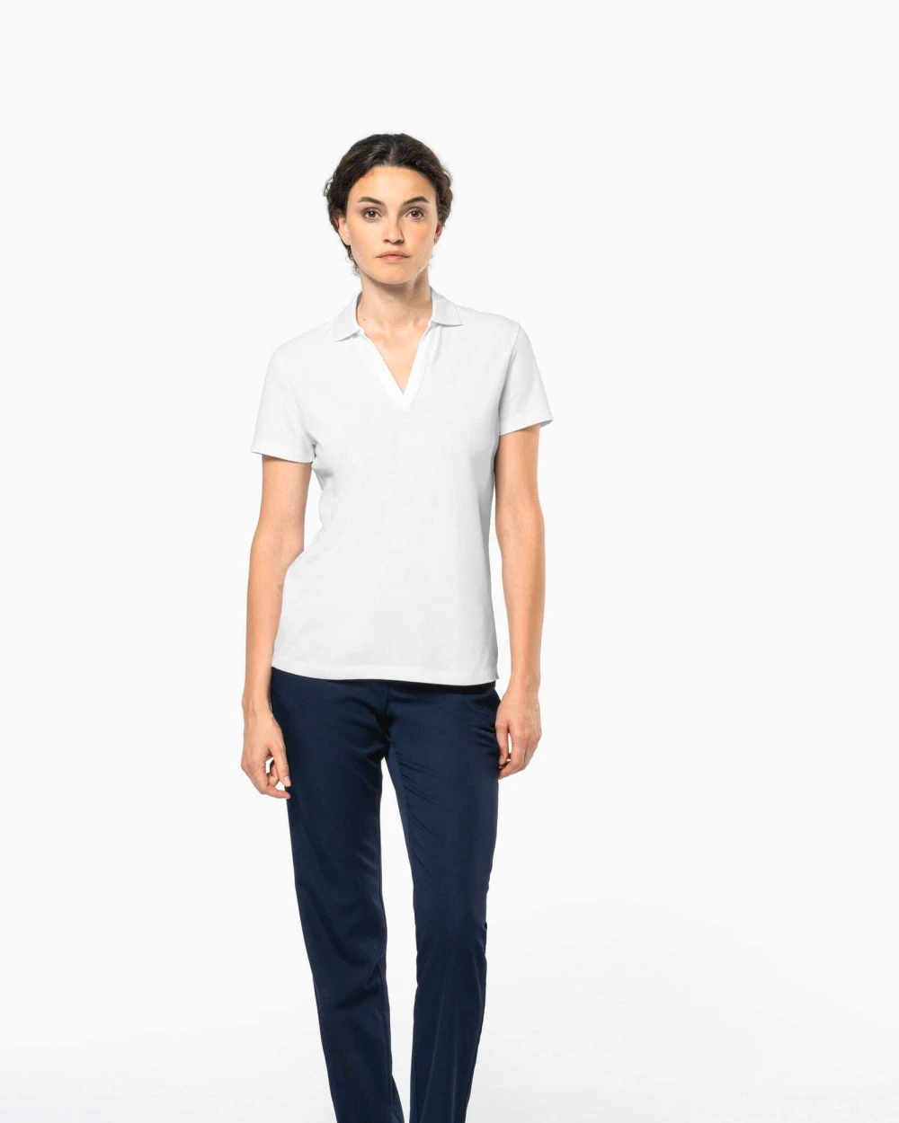 Polo's KARIBAN Supima®-katoenen polo met V-hals voor dames voor bedrukking &amp; borduring
