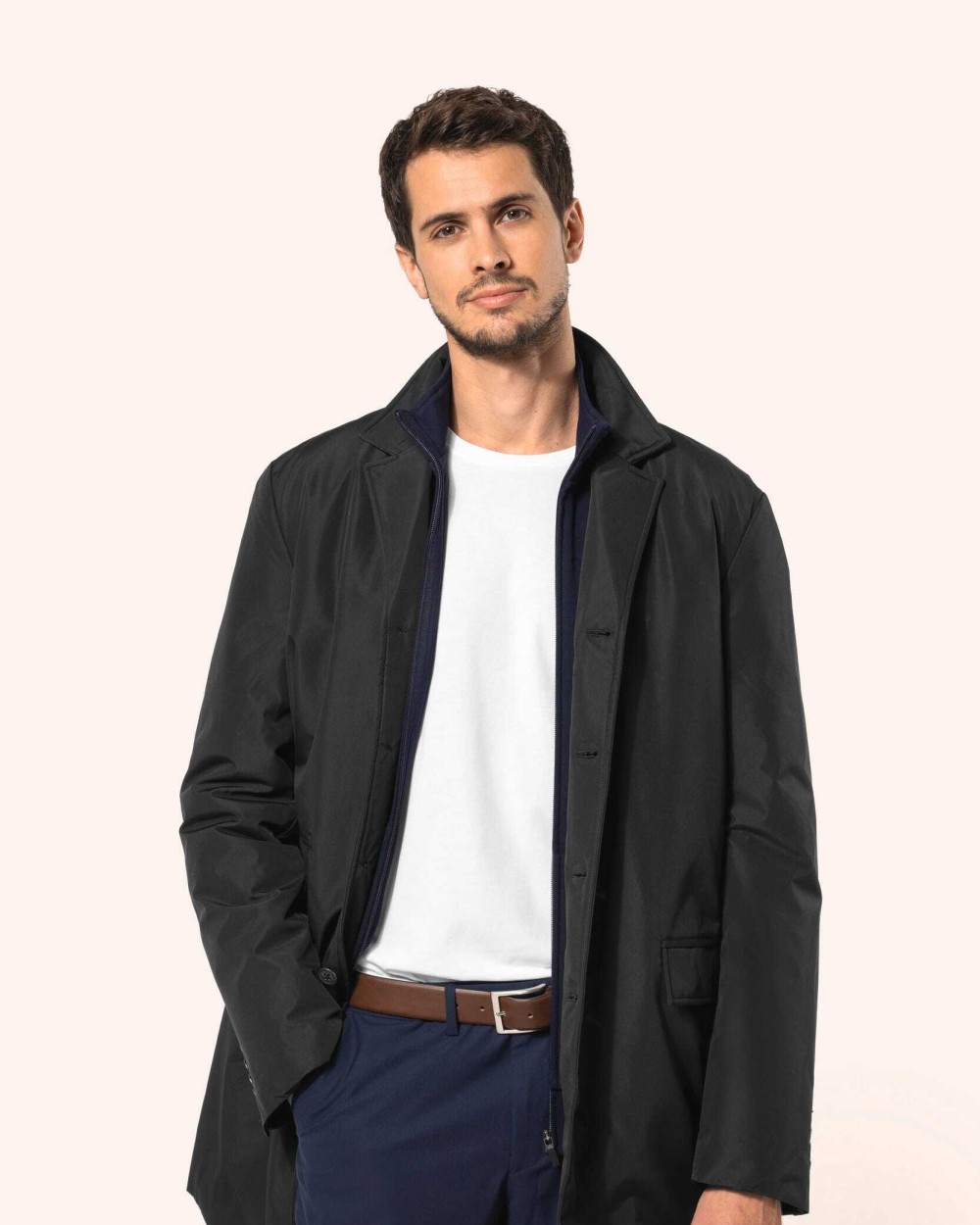 Jassen KARIBAN Gestructureerde trenchcoat voor heren voor bedrukking &amp; borduring