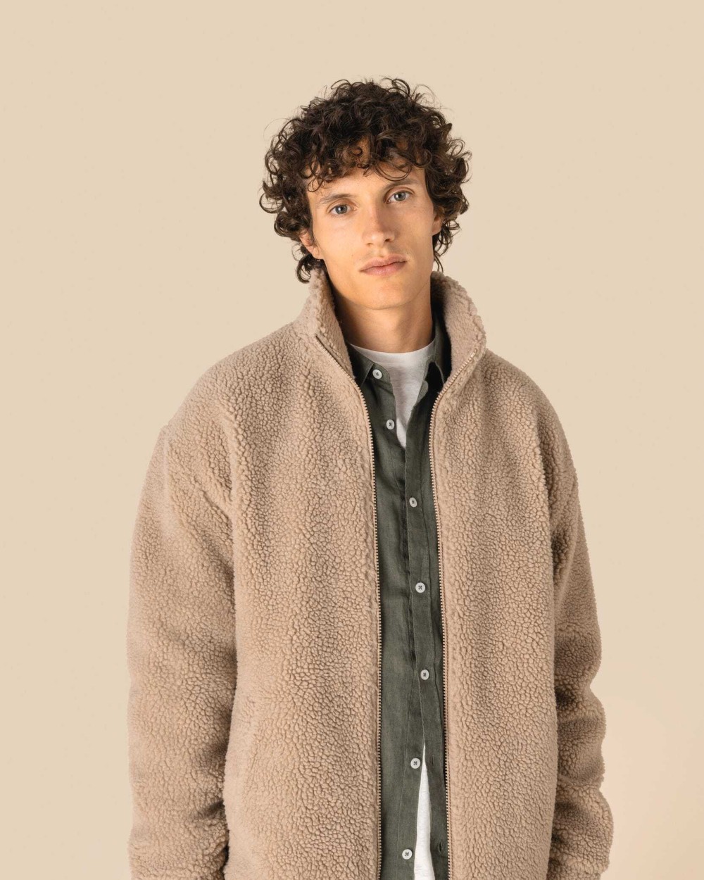 SPASSO Unisex-Sweatshirt aus Sherpa mit Reißverschluss und überschnittenen Schultern Polar Fleeces personalisierbar