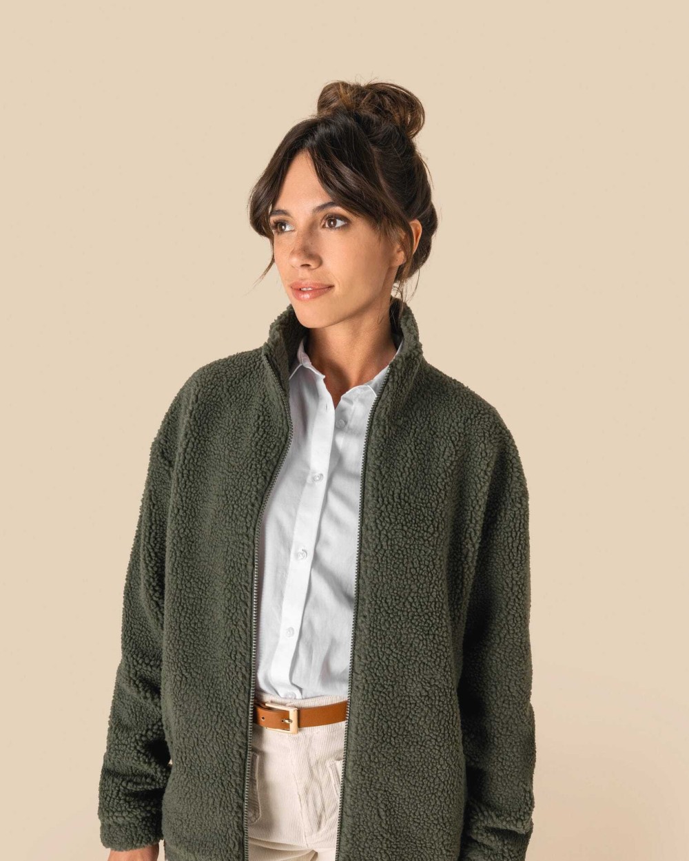 SPASSO Unisex-Sweatshirt aus Sherpa mit Reißverschluss und überschnittenen Schultern Polar Fleeces personalisierbar