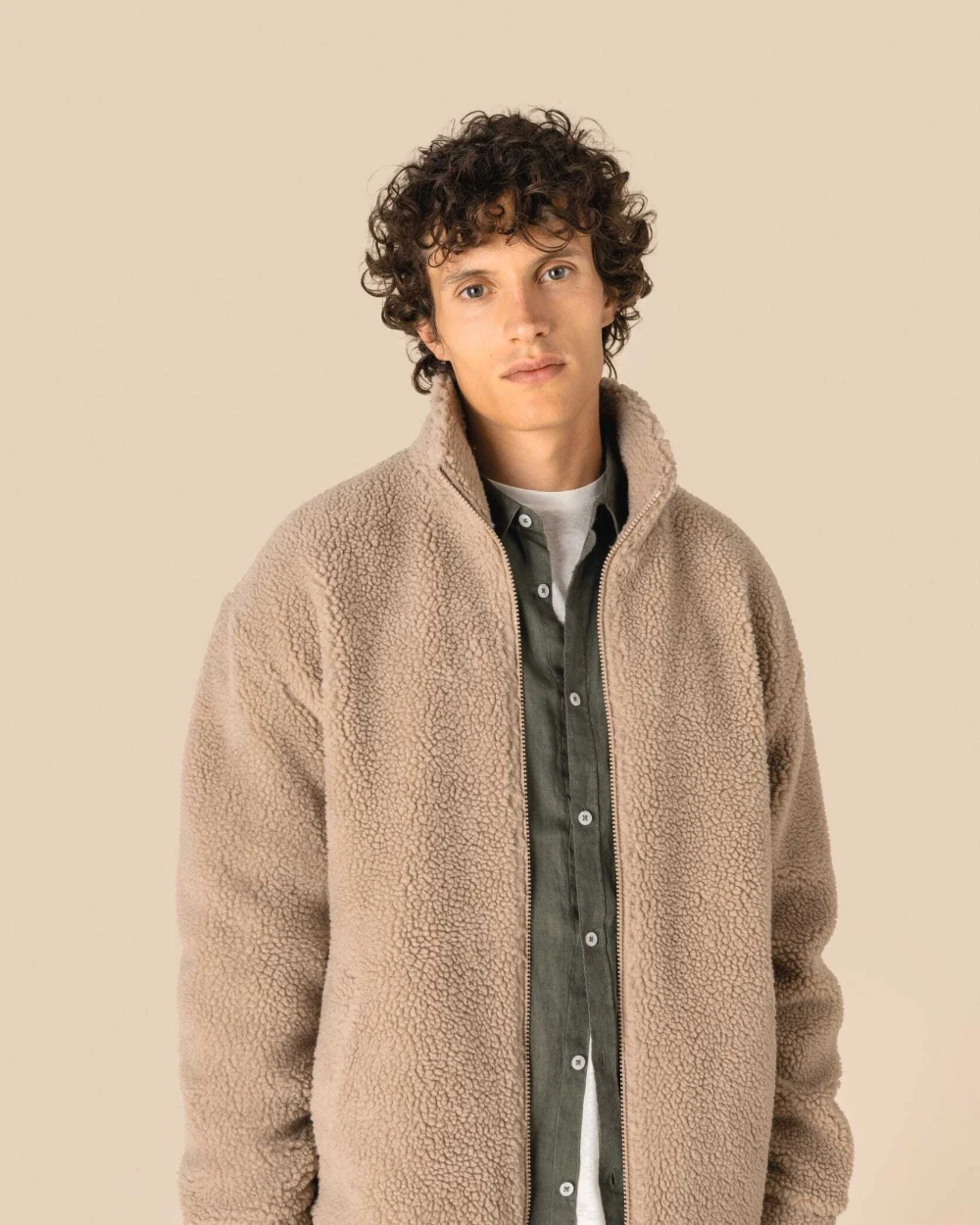 Laines polaires personnalisable SPASSO Sweat-shirt zippé à épaules tombantes en sherpa unisexe