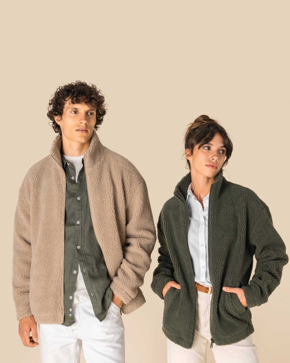 Polar Fleeces SPASSO Uniseks sweater van sherpa met rits en afhangende schouders voor bedrukking &amp; borduring