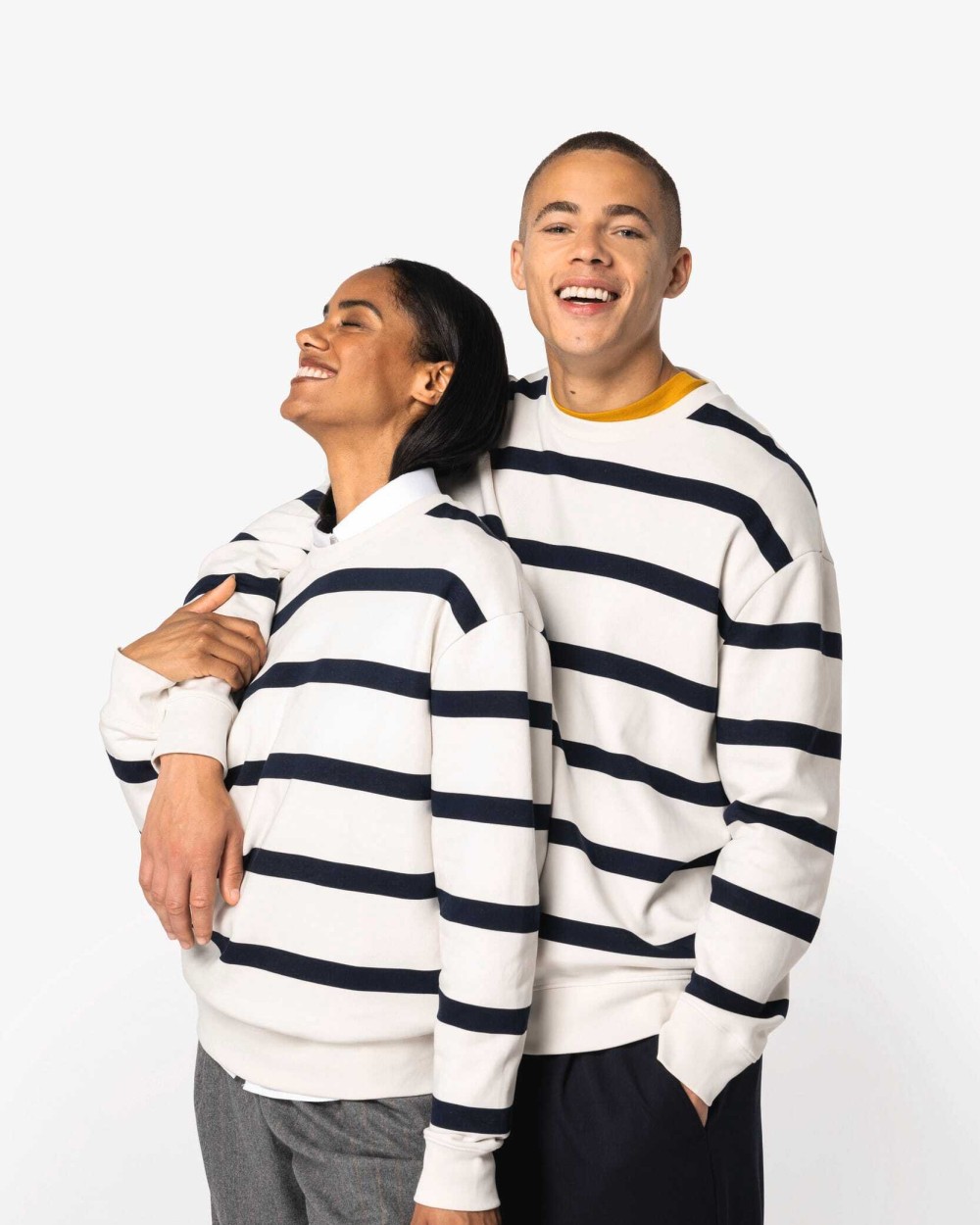 Sweaters & hoodies NATIVE SPIRIT Ecologische gestreepte uniseks sweater met ronde hals en afhangende schouders voor bedrukking &amp; borduring