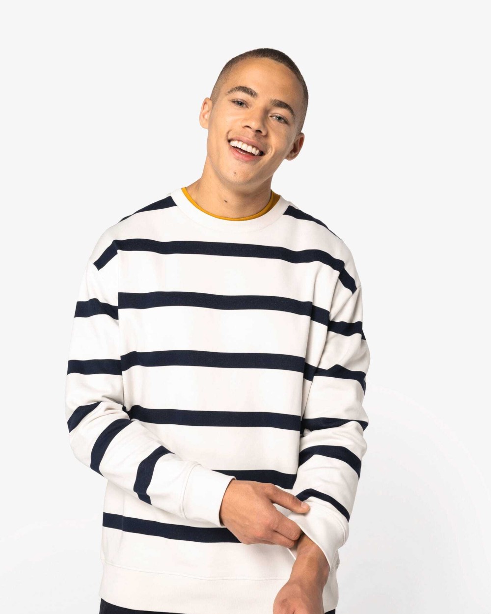 Sweaters & hoodies NATIVE SPIRIT Ecologische gestreepte uniseks sweater met ronde hals en afhangende schouders voor bedrukking &amp; borduring