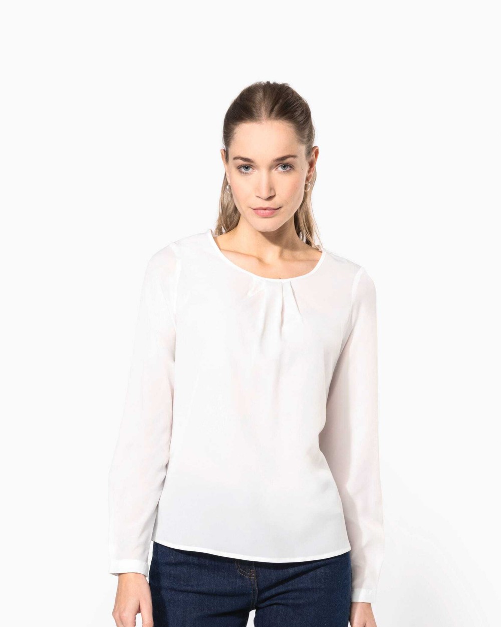 KARIBAN Langarm-Kreppbluse für Damen T-Shirts personalisierbar