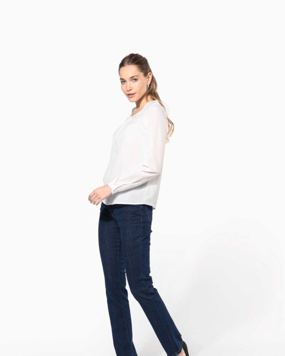 T-shirts KARIBAN Damesblouse in crêpe met lange mouwen voor bedrukking &amp; borduring