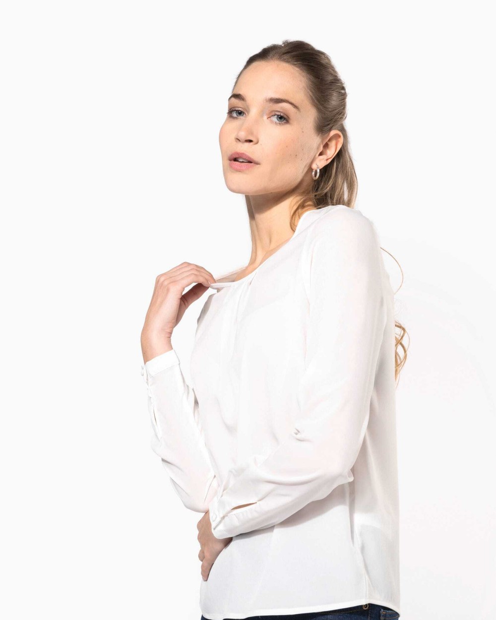 KARIBAN Langarm-Kreppbluse für Damen T-Shirts personalisierbar