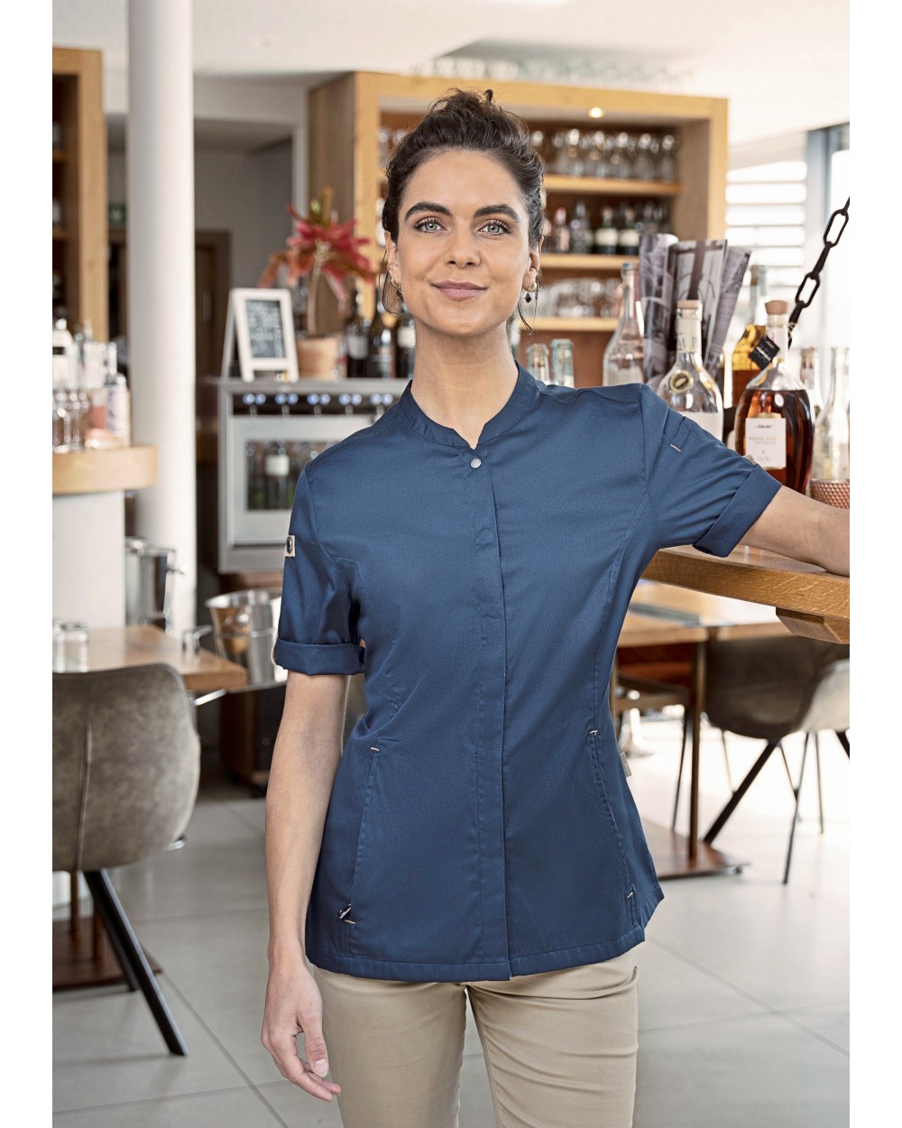 Vestes personnalisable KARLOWSKY Ladies Chefs Jacket Green-Generation Short Sleeve
