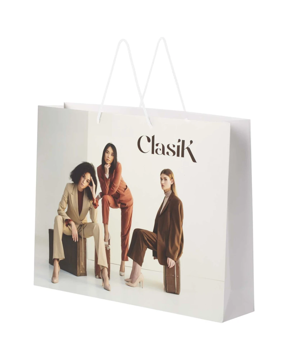 4DO Handgefertigte 170 g/m² Integra-Papiertüte mit Kunststoff Kordelgriffen – 45 × 10 × 35 cm Taschen personalisierbar