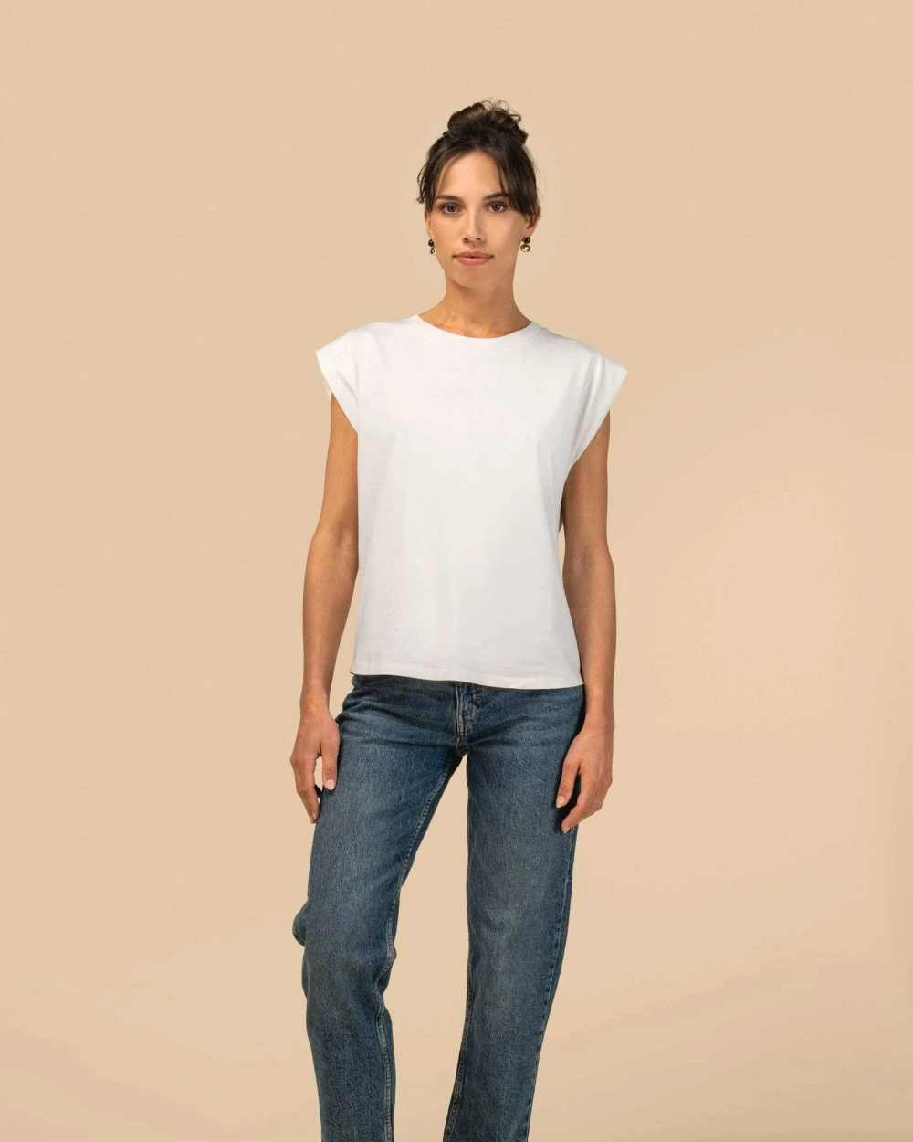 T-shirts SPASSO Dames-T-shirt van verantwoorde materialen zonder mouwen met schoudervullingen voor bedrukking &amp; borduring
