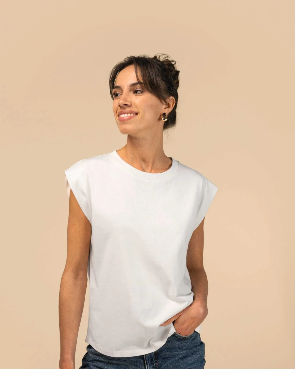 T-shirts SPASSO Dames-T-shirt van verantwoorde materialen zonder mouwen met schoudervullingen voor bedrukking &amp; borduring