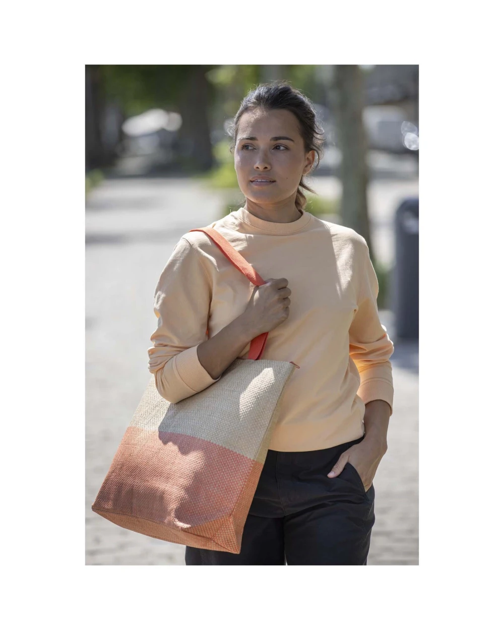 Tote bags 4DO Rhythm stro-tassen, grote draagtas met ritssluiting, 21 liter voor bedrukking &amp; borduring
