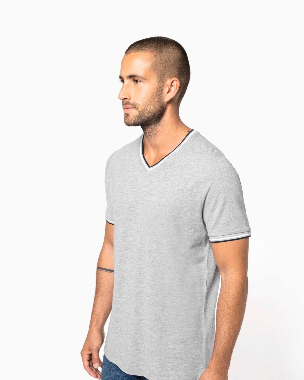 KARIBAN Herren T-Shirt aus Piqué-Trikot mit V-Ausschnitt T-Shirts personalisierbar