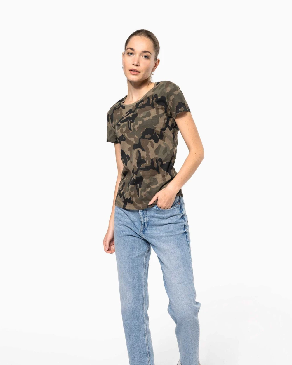 T-shirts KARIBAN Dames-T-shirt camo korte mouwen voor bedrukking &amp; borduring