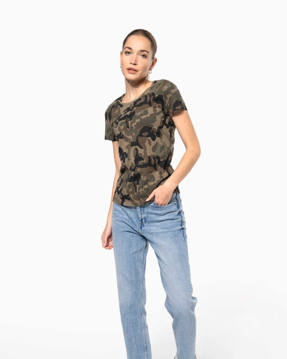 KARIBAN Damen-T-Shirt Camo mit kurzen Ärmeln T-Shirts personalisierbar