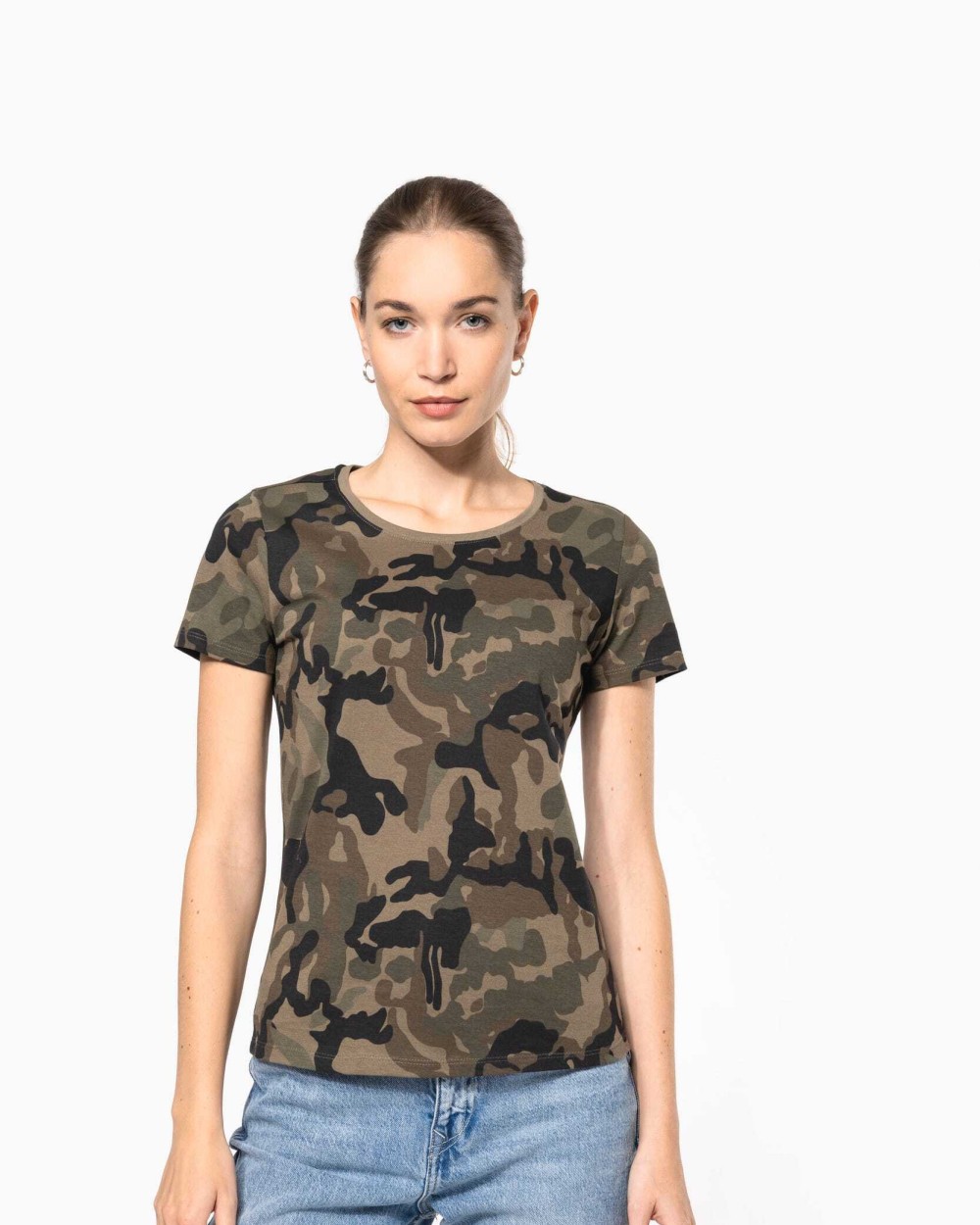 T-shirts KARIBAN Dames-T-shirt camo korte mouwen voor bedrukking &amp; borduring