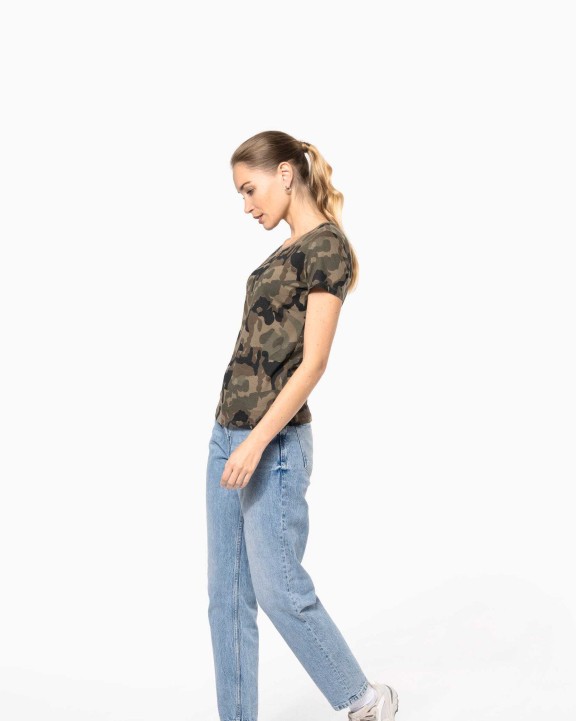 KARIBAN Damen-T-Shirt Camo mit kurzen Ärmeln T-Shirts personalisierbar