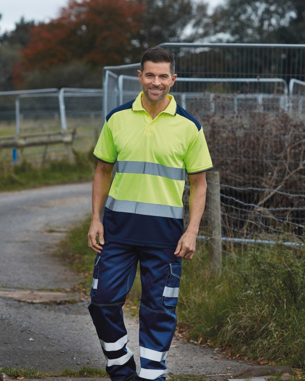 YOKO Zweifarbiges HiViz-Polohemd Poloshirts personalisierbar