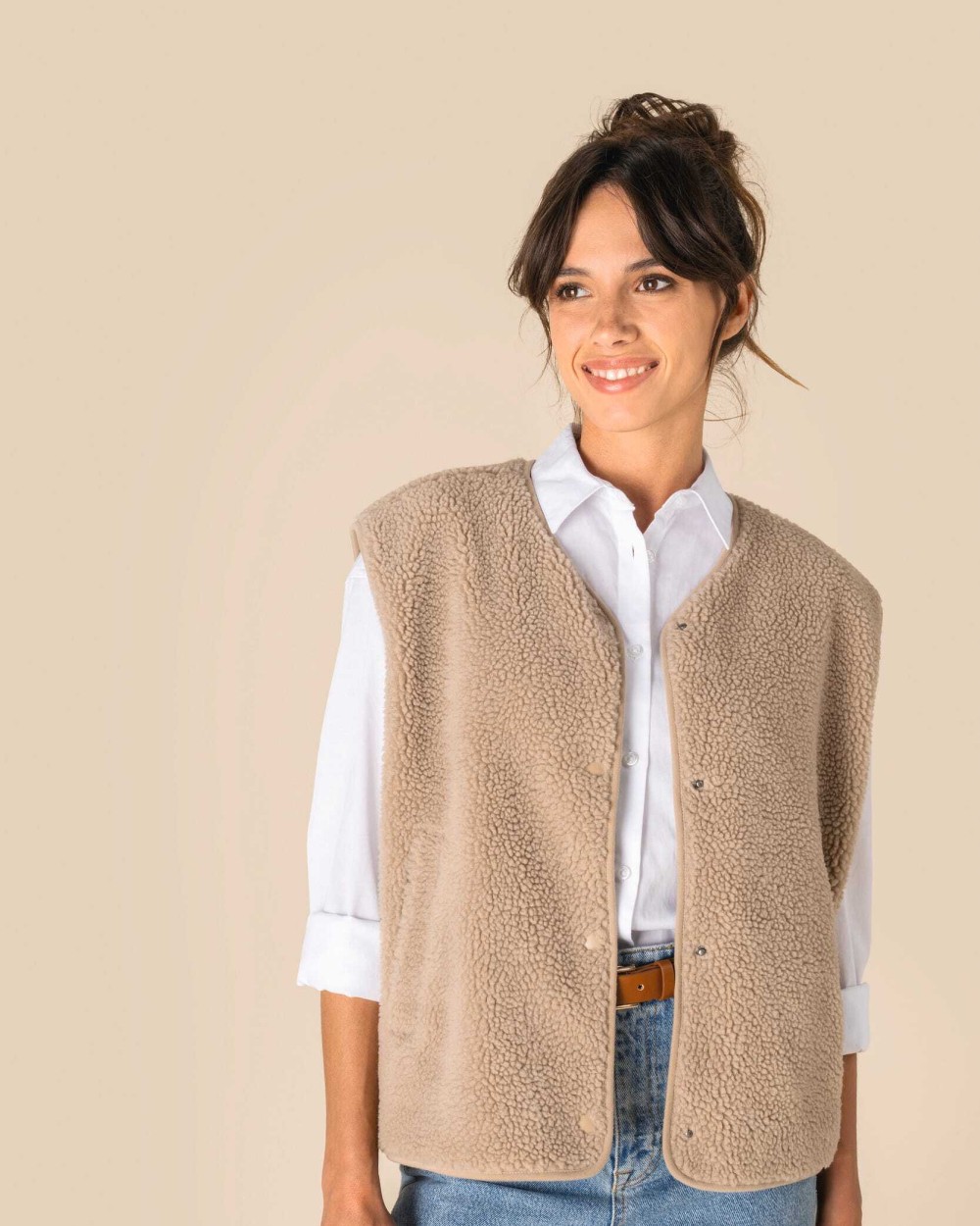 SPASSO Ärmellose Sherpa-Jacke für Damen Polar Fleeces personalisierbar