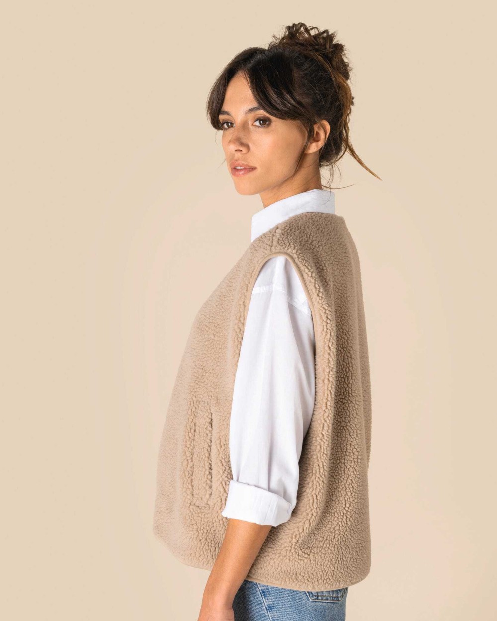 SPASSO Ärmellose Sherpa-Jacke für Damen Polar Fleeces personalisierbar