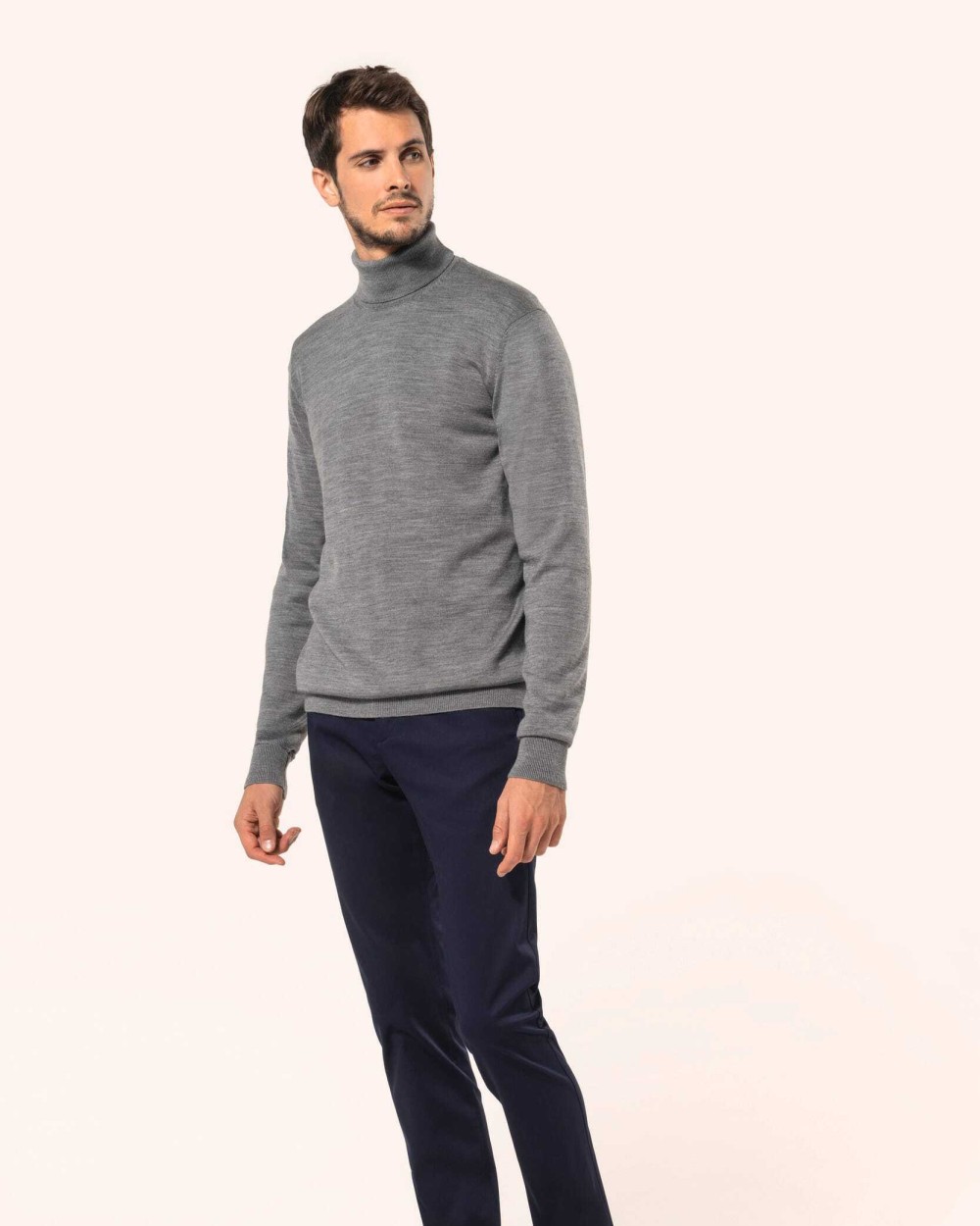 Pulls personnalisable KARIBAN Pull Mérinos col roulé homme
