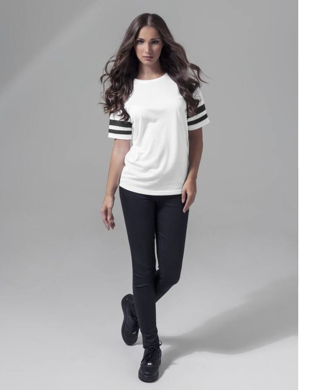 T-shirts BUILD YOUR BRAND Ladies` Mesh Stripe Tee voor bedrukking &amp; borduring