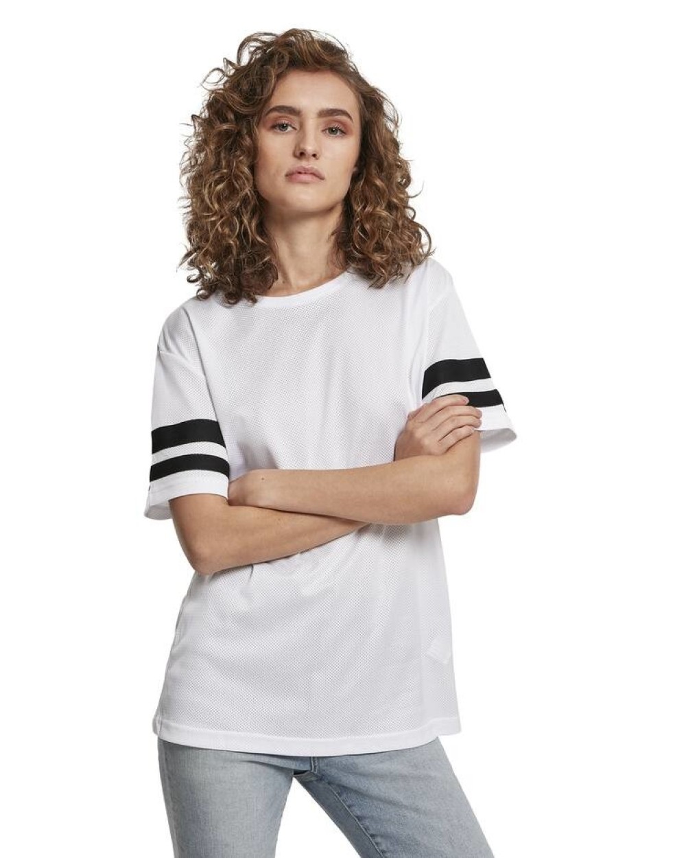 T-shirts BUILD YOUR BRAND Ladies` Mesh Stripe Tee voor bedrukking &amp; borduring