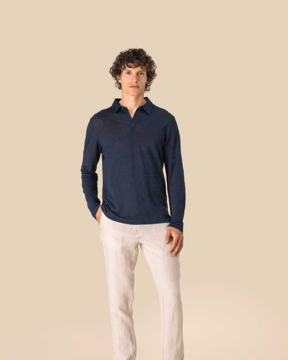 Polos personnalisable SPASSO Polo manches longues en lin homme