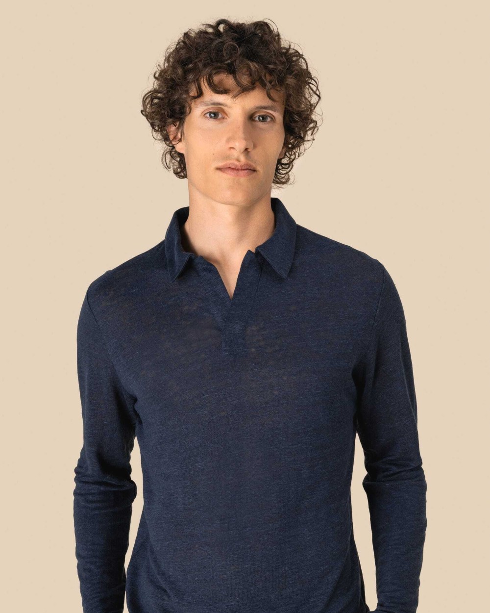 SPASSO Leinen-Polohemd mit langen Ärmeln für Herren Poloshirts personalisierbar