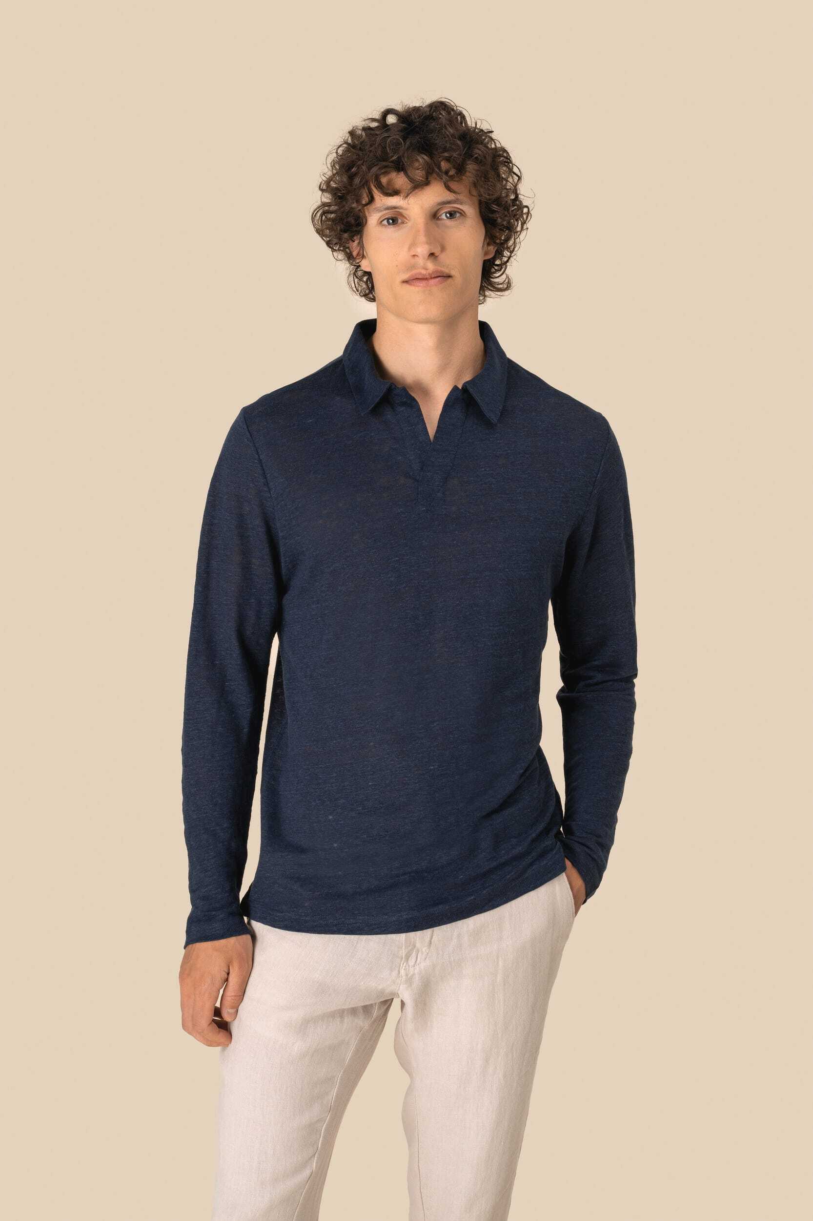 Polos personnalisable SPASSO Polo manches longues en lin homme