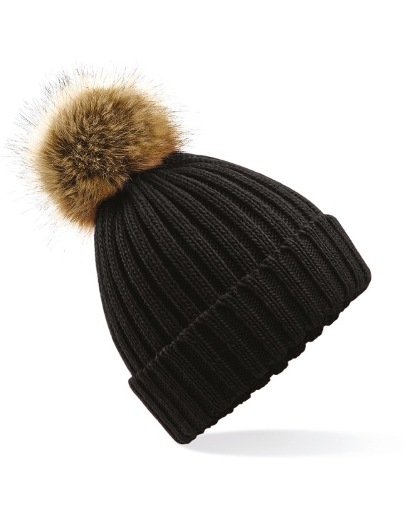 Bonnets personnalisable BEECHFIELD Bonnet epais avec pompon en fausse fourrure