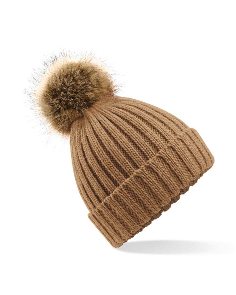 Bonnets personnalisable BEECHFIELD Bonnet epais avec pompon en fausse fourrure