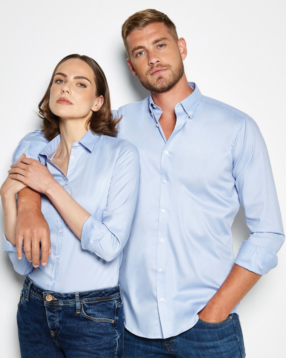 Hemden KUSTOM KIT Women's Tailored Fit Stretch Oxford Shirt LS voor bedrukking &amp; borduring