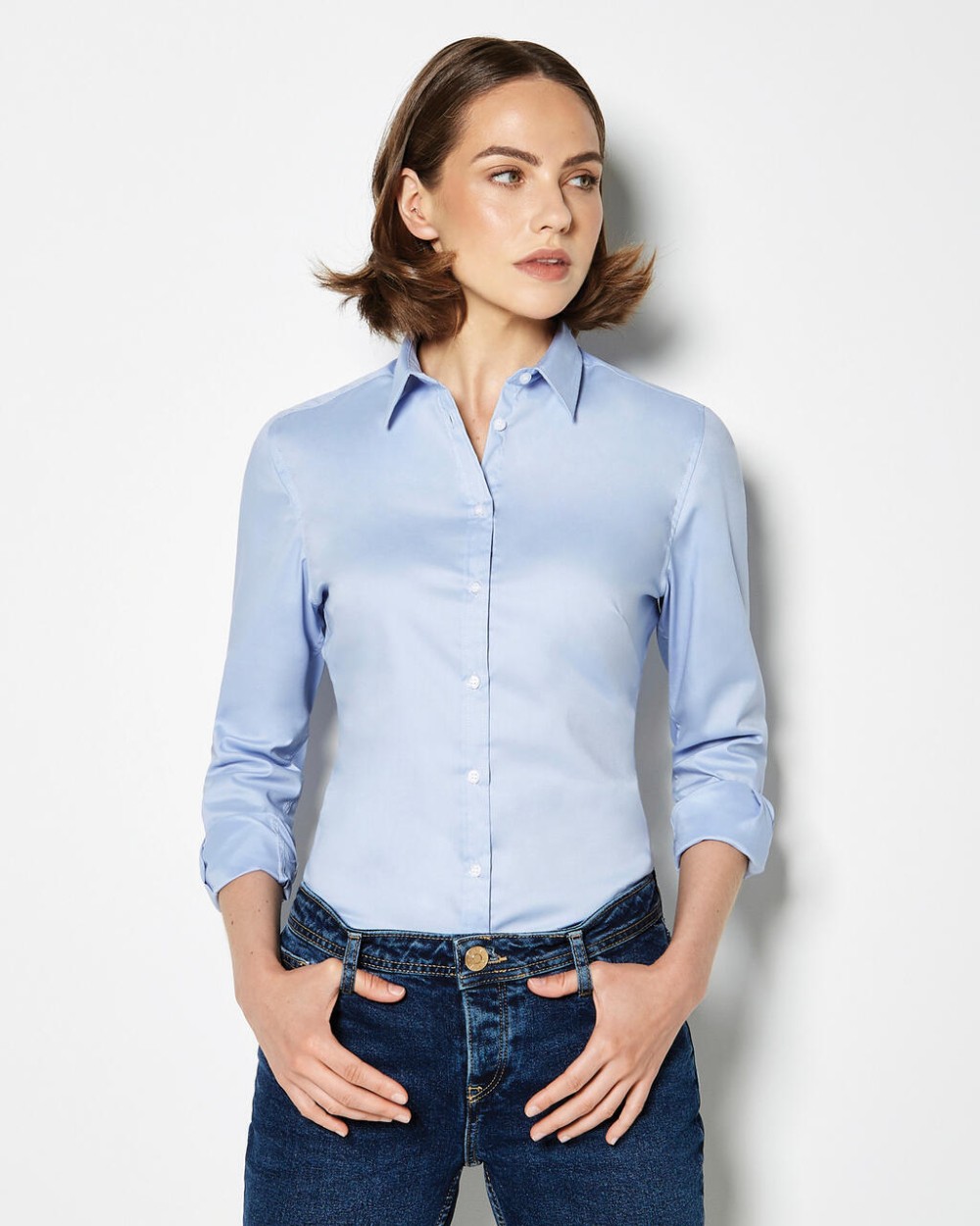 Chemises personnalisable KUSTOM KIT Women's Tailored Fit Stretch Oxford Shirt LS