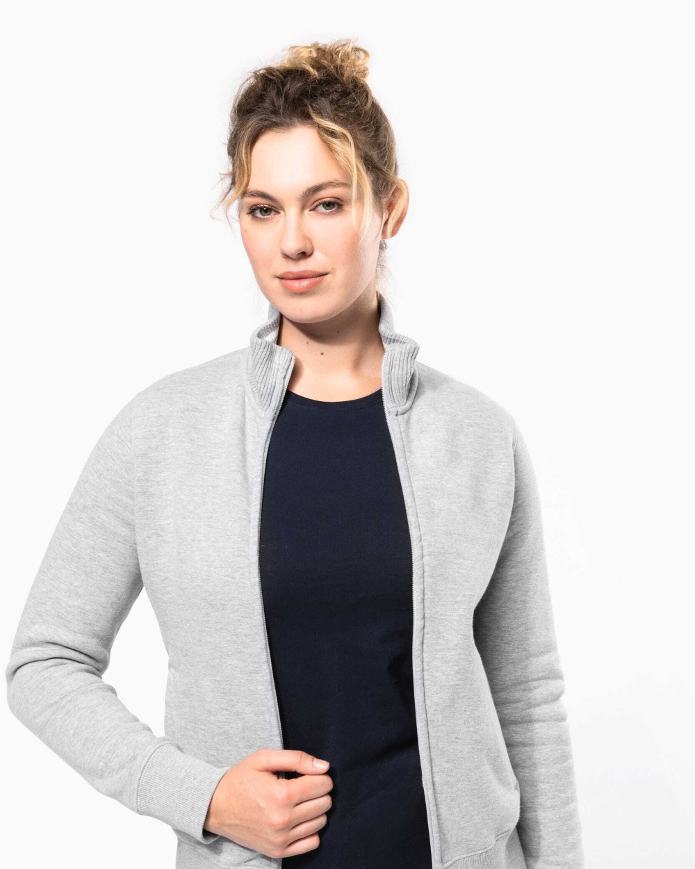 KARIBAN Damen Fleece-Sweater mit Zip Sweatshirts personalisierbar