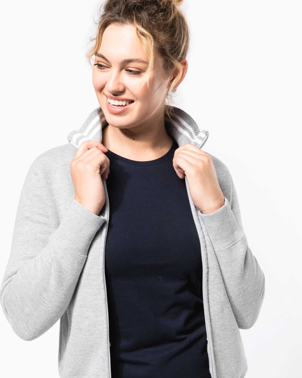 KARIBAN Damen Fleece-Sweater mit Zip Sweatshirts personalisierbar