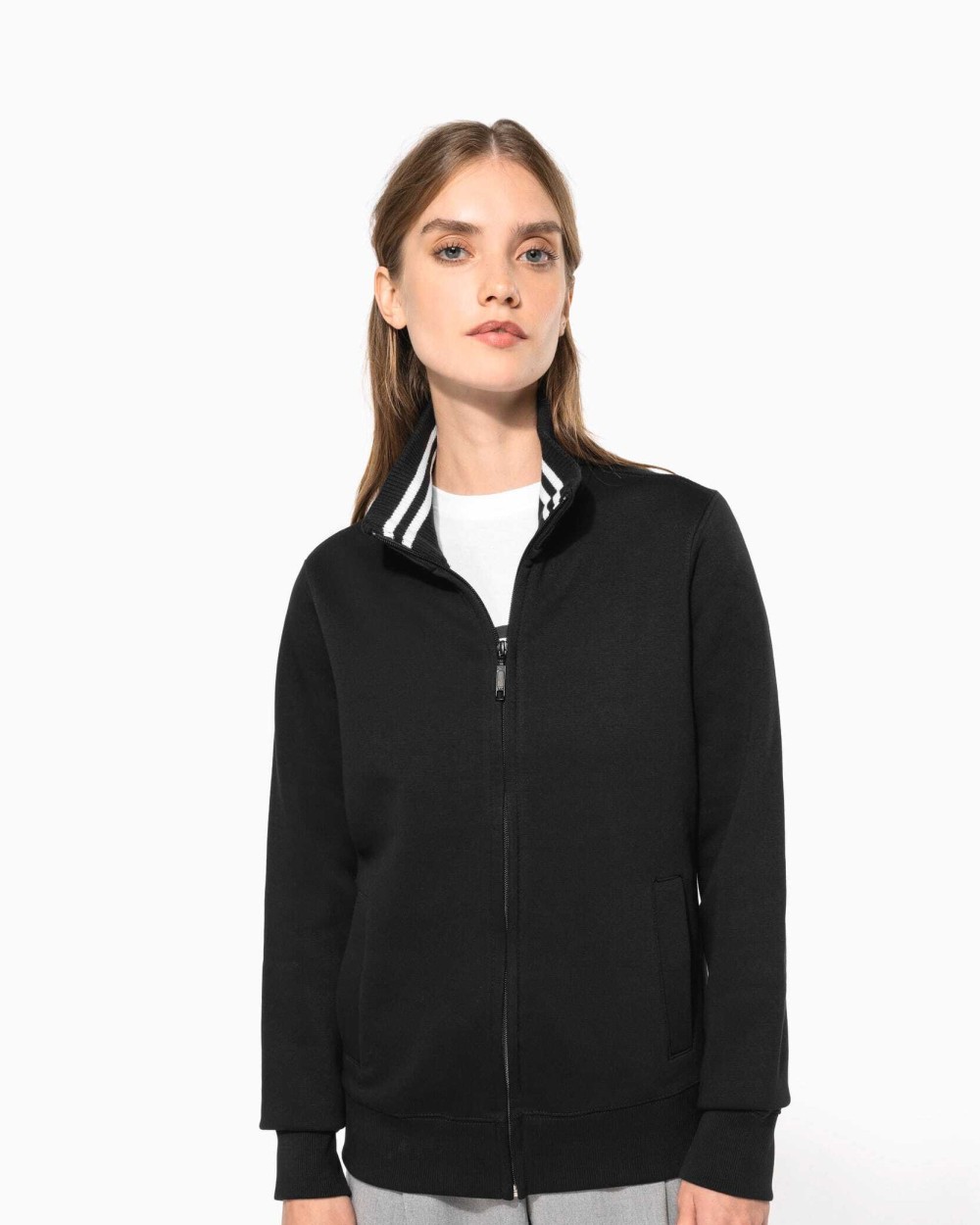 KARIBAN Damen Fleece-Sweater mit Zip Sweatshirts personalisierbar