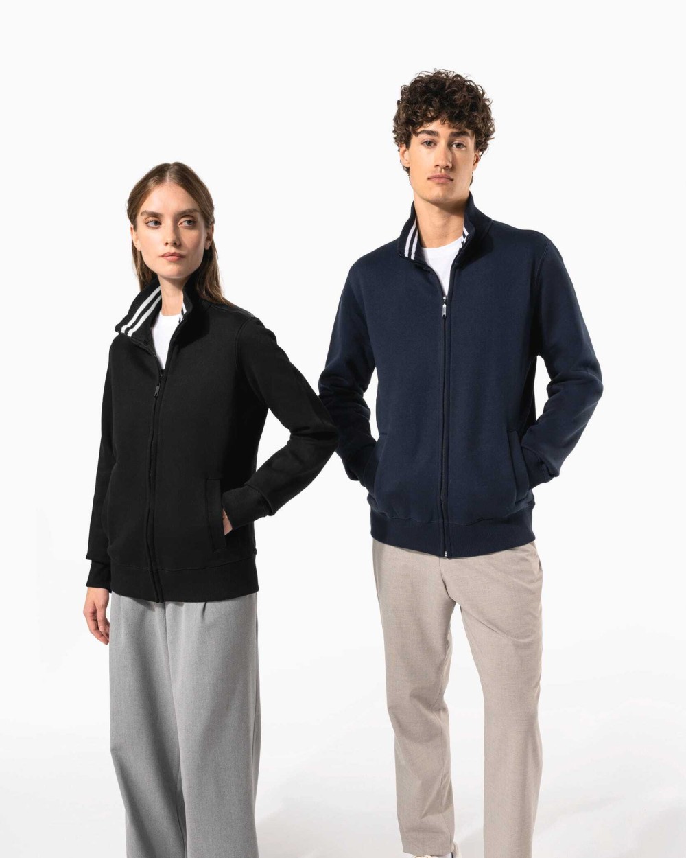 KARIBAN Damen Fleece-Sweater mit Zip Sweatshirts personalisierbar
